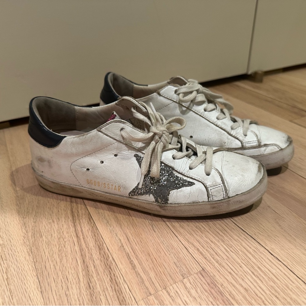 Golden Goose Navy and White Superstar Sneakers size 6